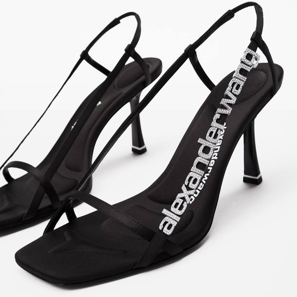 ALEXANDER WANG 85mm Ivy Sliding Logo Satin Sandals EU37 - Picture 2 of 9